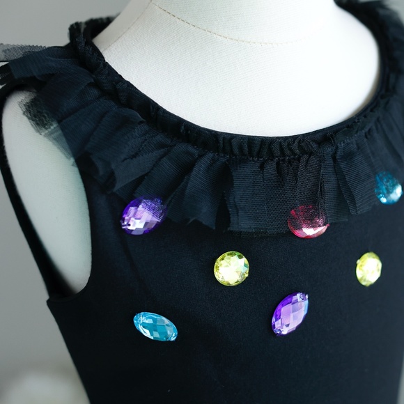 Little Black Dress Sleeveless Faux Jewels Party Recital Special Occasion Girls - Picture 9 of 12